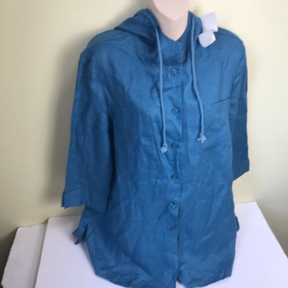 Alice Blue NEW Linen Shirt Hoodie Shirt Jacket Pockets Slits Button Minimalist L - Picture 8 of 15
